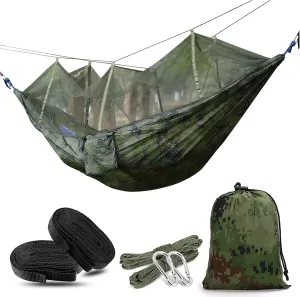 Travel Hammock with Mosquito Net, Lightweight Camping Hammock 200kg Load Capacity, Portable Outdoor Hammock for Camping, Backpacking, Survival, Outdoor Backyard Hiking,Comouflage