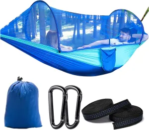 Travel Hammock with Mosquito Net, Lightweight Camping Hammock Hold Up to 200kg, Portable Outdoor Hammock for Camping Hiking Backpacking,Blue,250x120cm