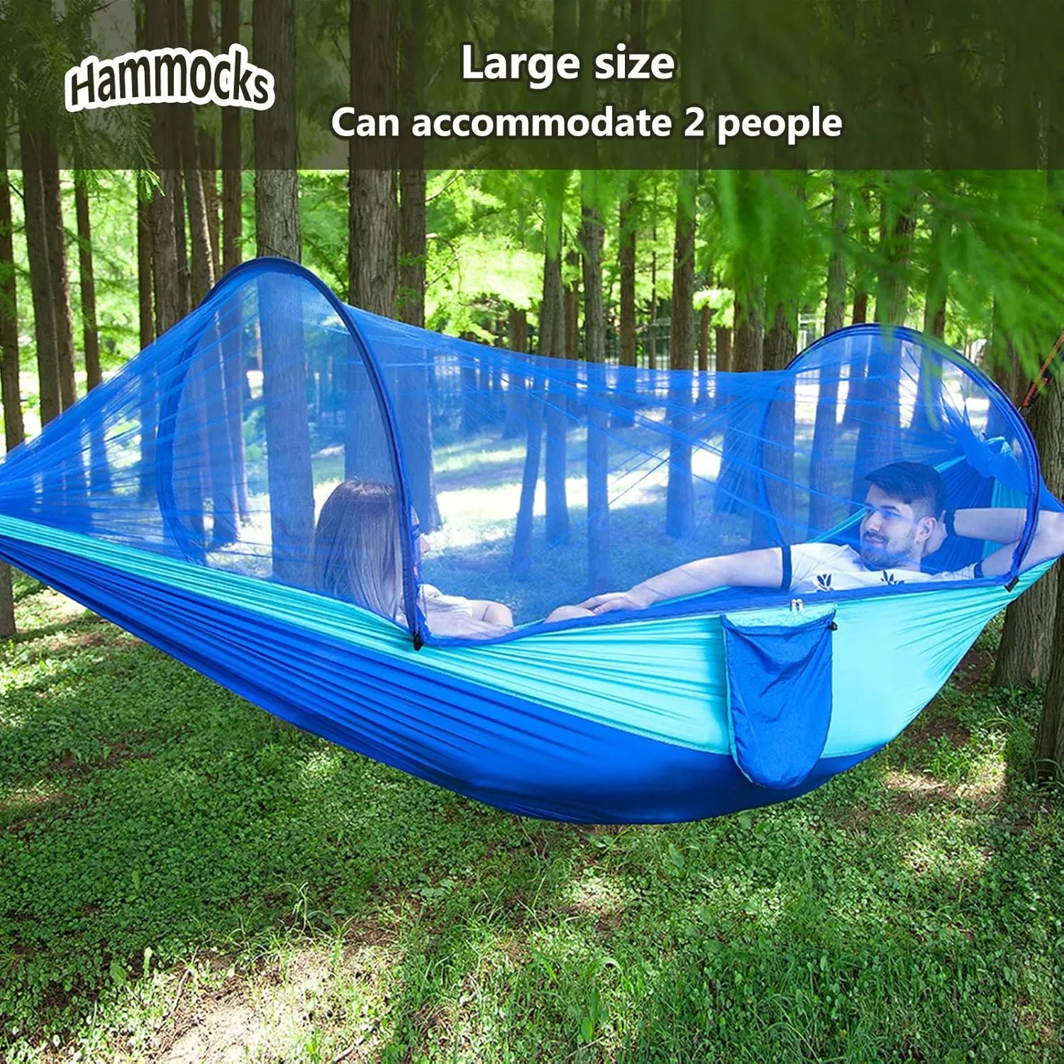 Travel Hammock with Mosquito Net, Lightweight Camping Hammock Hold Up to 200kg, Portable Outdoor Hammock for Camping Hiking Backpacking,Blue,250x120cm