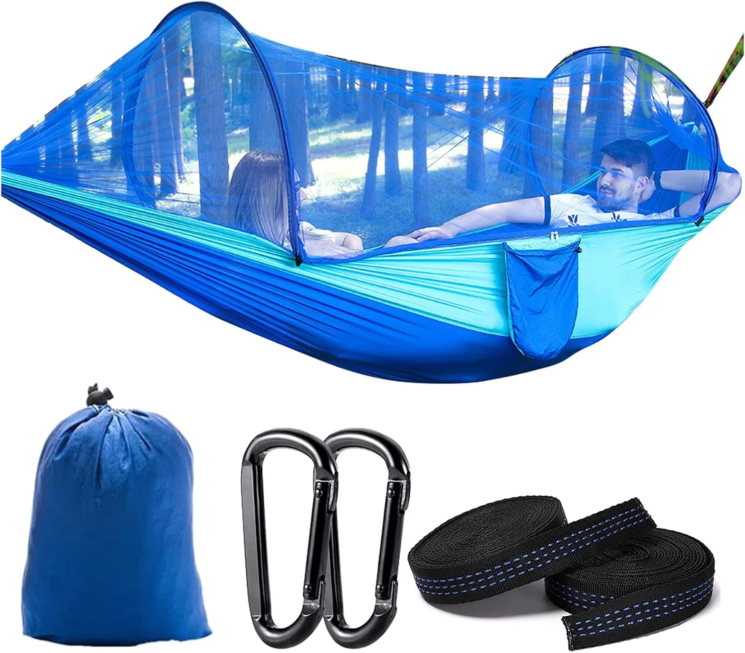 Travel Hammock with Mosquito Net, Lightweight Camping Hammock Hold Up to 200kg, Portable Outdoor Hammock for Camping Hiking Backpacking,Blue,250x120cm