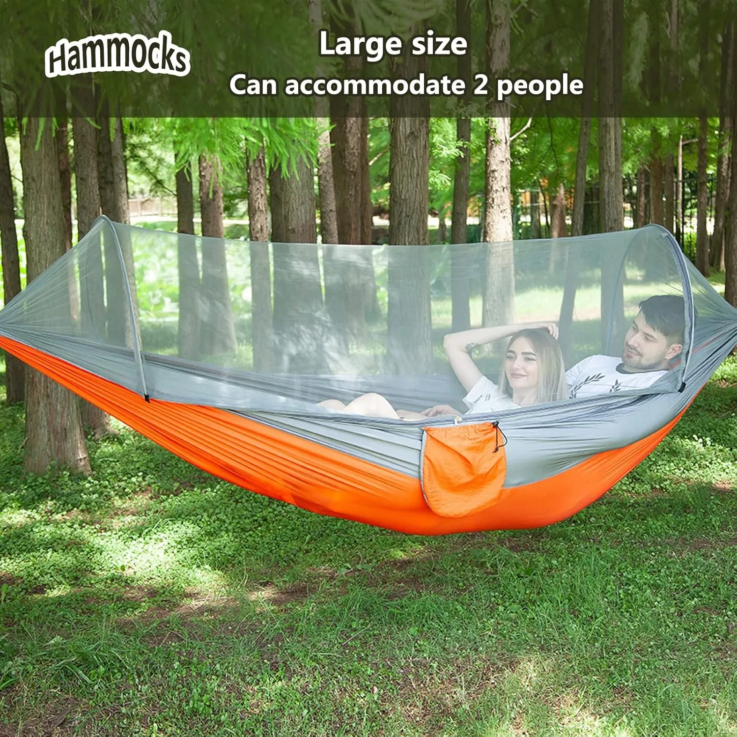 Travel Hammock with Mosquito Net, Lightweight Camping Hammock Hold Up to 200kg, Portable Outdoor Hammock for Camping Hiking Backpacking,Orange,250x120cm