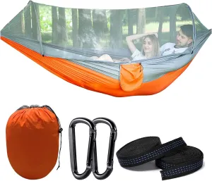Travel Hammock with Mosquito Net, Lightweight Camping Hammock Hold Up to 200kg, Portable Outdoor Hammock for Camping Hiking Backpacking,Orange,250x120cm