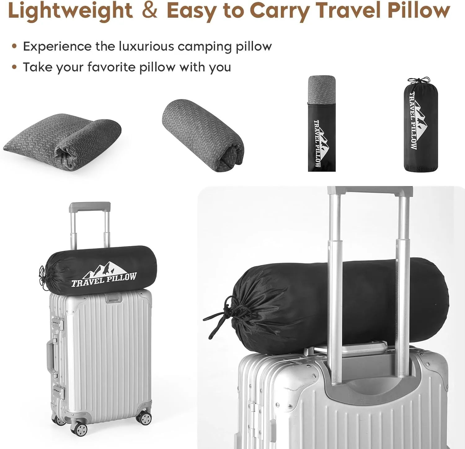 Travel Size Pillow, Compressible Memory Foam Pillow, Camping Pillow Breathable Cover for Travel Airplane Car Hiking Camping Outdoor