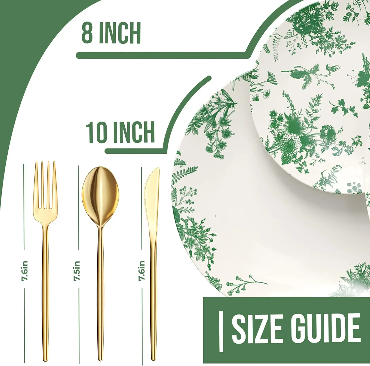 Trendables Fancy Plastic Dinnerware Sets 200 Pc Set 40 Guests Gold Silverware Disposable 40 X 10 Inch Charger Plates 40 X 8 Inch Dessert Plates 40 x Gold Plastic Forks and Spoons Knives In Verdure