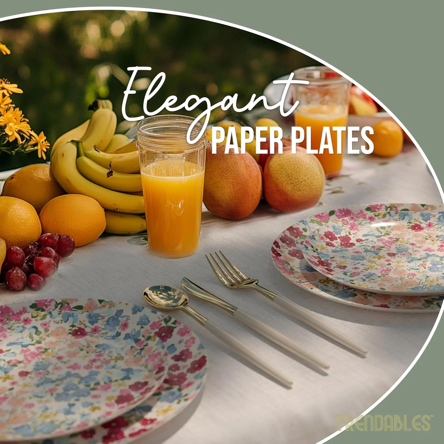 Trendables Floral Paper Plates 8.5 Inch & 10.5 Inch 40 Pcs Dinner Plate Set Fancy Disposable Plates for Party for 20 Guests 20 X 8 & 20 X 10 Large & Small Paper Plate Set for Parties Meadow