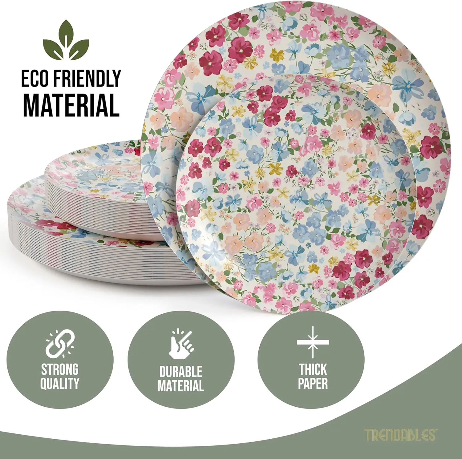 Trendables Floral Paper Plates 8.5 Inch & 10.5 Inch 40 Pcs Dinner Plate Set Fancy Disposable Plates for Party for 20 Guests 20 X 8 & 20 X 10 Large & Small Paper Plate Set for Parties Meadow