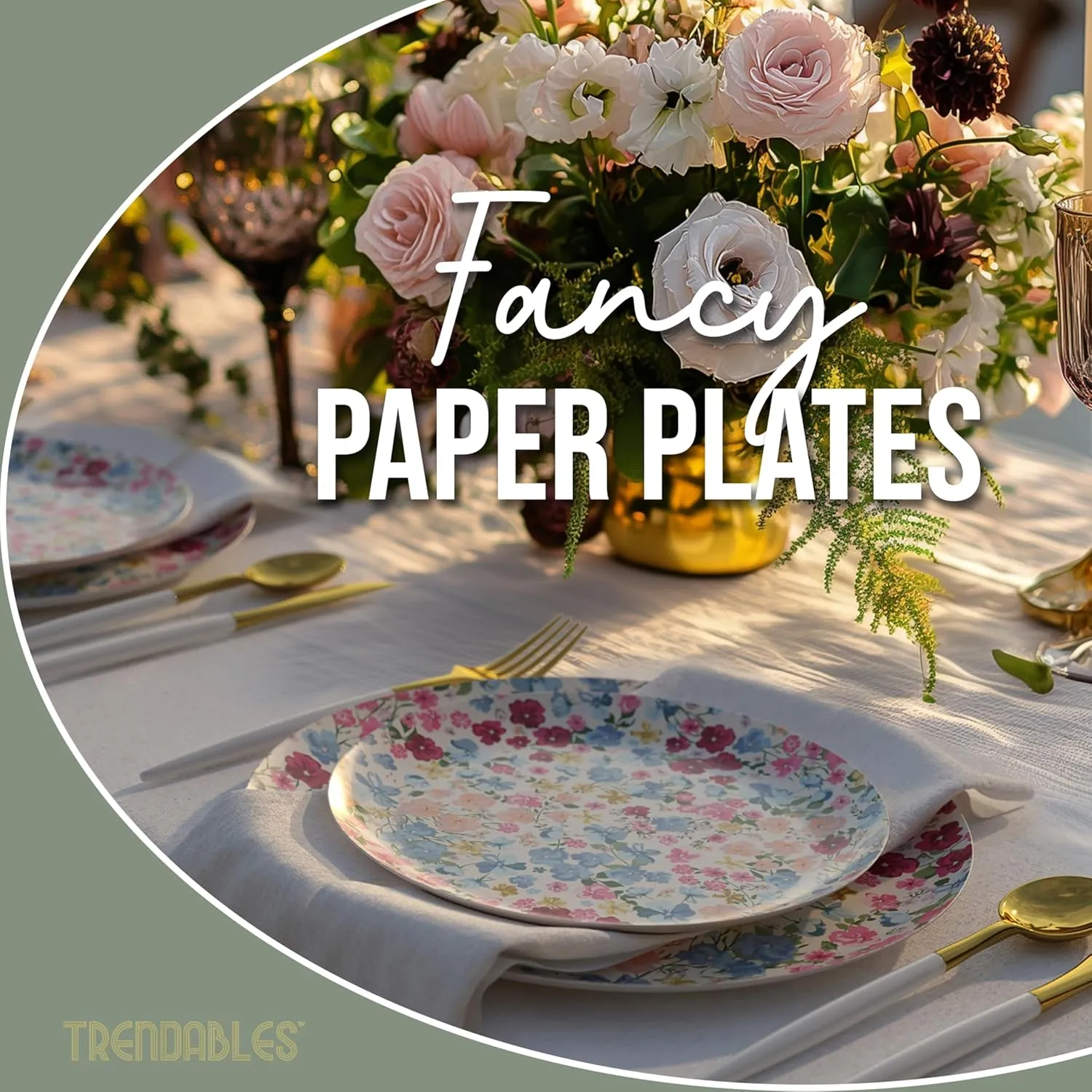 Trendables Floral Paper Plates 8.5 Inch & 10.5 Inch 40 Pcs Dinner Plate Set Fancy Disposable Plates for Party for 20 Guests 20 X 8 & 20 X 10 Large & Small Paper Plate Set for Parties Meadow