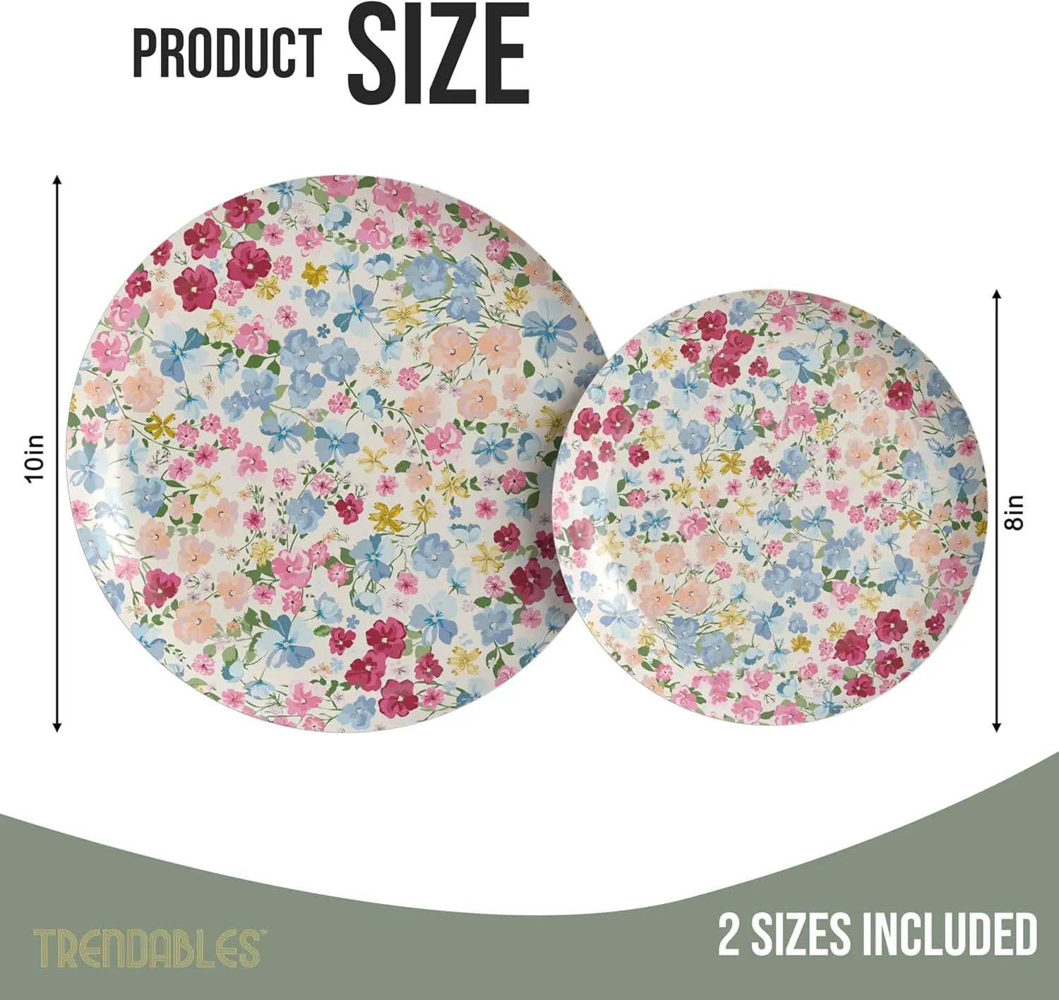 Trendables Floral Paper Plates 8.5 Inch & 10.5 Inch 40 Pcs Dinner Plate Set Fancy Disposable Plates for Party for 20 Guests 20 X 8 & 20 X 10 Large & Small Paper Plate Set for Parties Meadow
