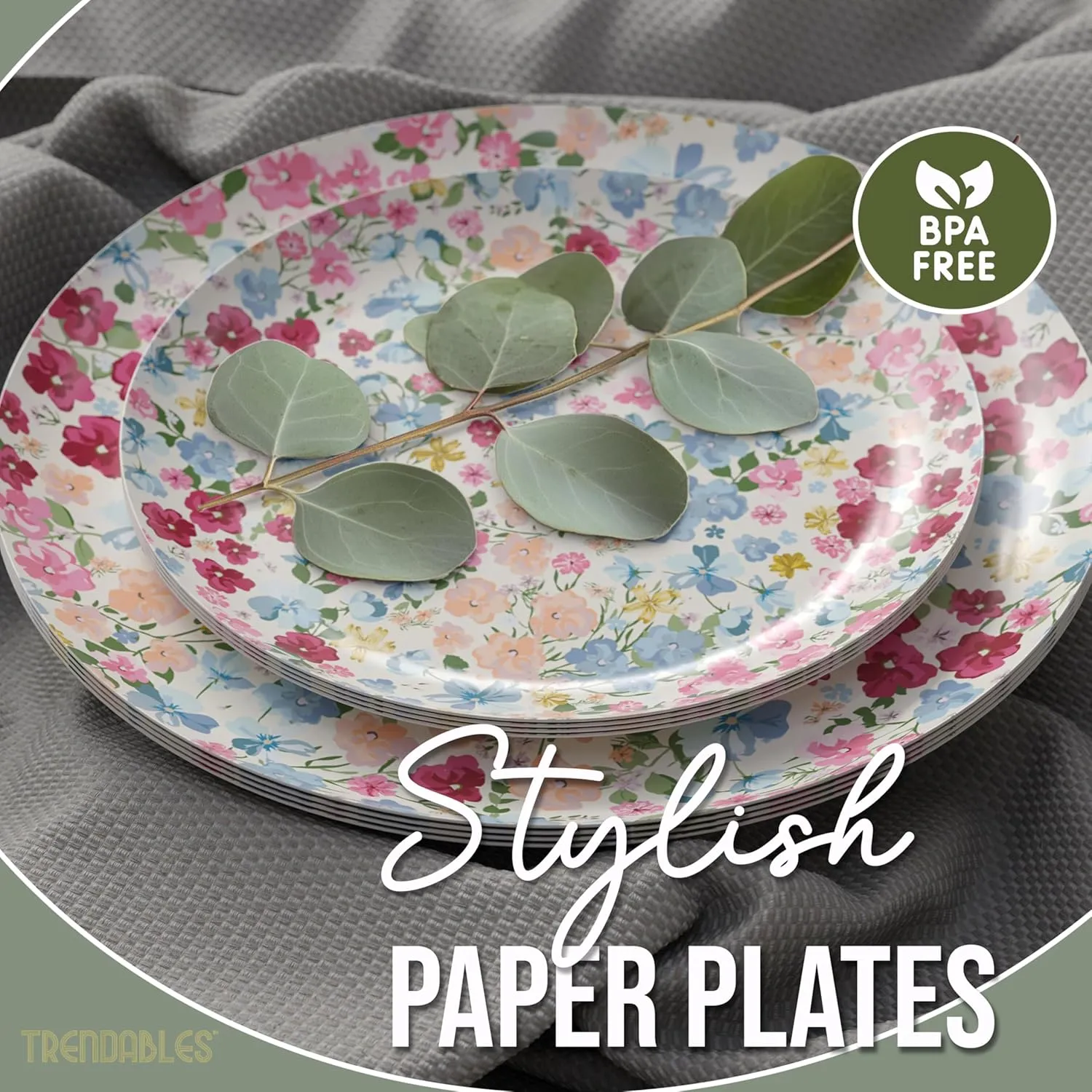 Trendables Floral Paper Plates 8.5 Inch & 10.5 Inch 40 Pcs Dinner Plate Set Fancy Disposable Plates for Party for 20 Guests 20 X 8 & 20 X 10 Large & Small Paper Plate Set for Parties Meadow