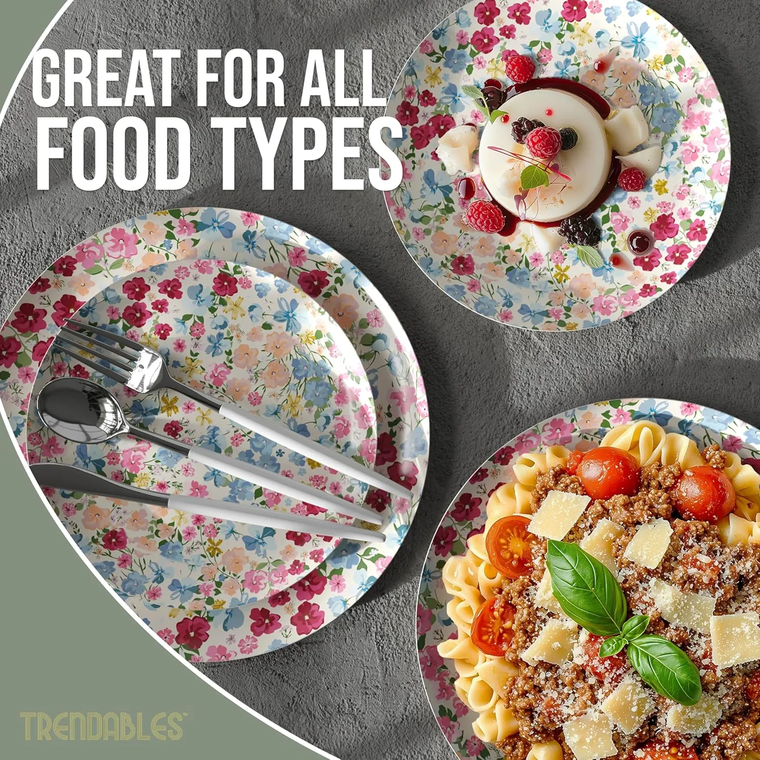 Trendables Floral Paper Plates 8.5 Inch & 10.5 Inch 40 Pcs Dinner Plate Set Fancy Disposable Plates for Party for 20 Guests 20 X 8 & 20 X 10 Large & Small Paper Plate Set for Parties Meadow