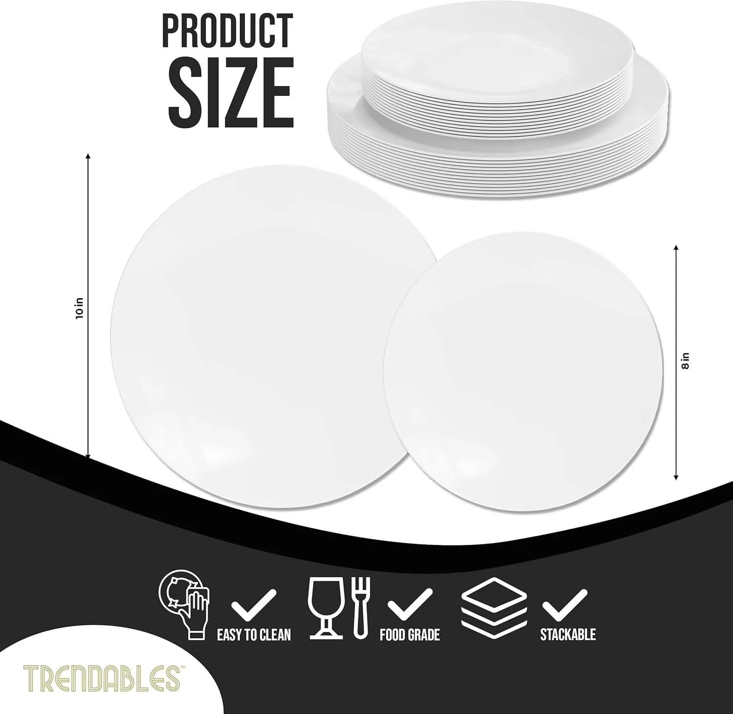 Trendables Plastic Dinnerware Set - 40 Piece Disposable Plates for Party Set - 20 Guests, 20 X 8 Dessert Plates & 20 X 10 Heavy Duty Plates | White