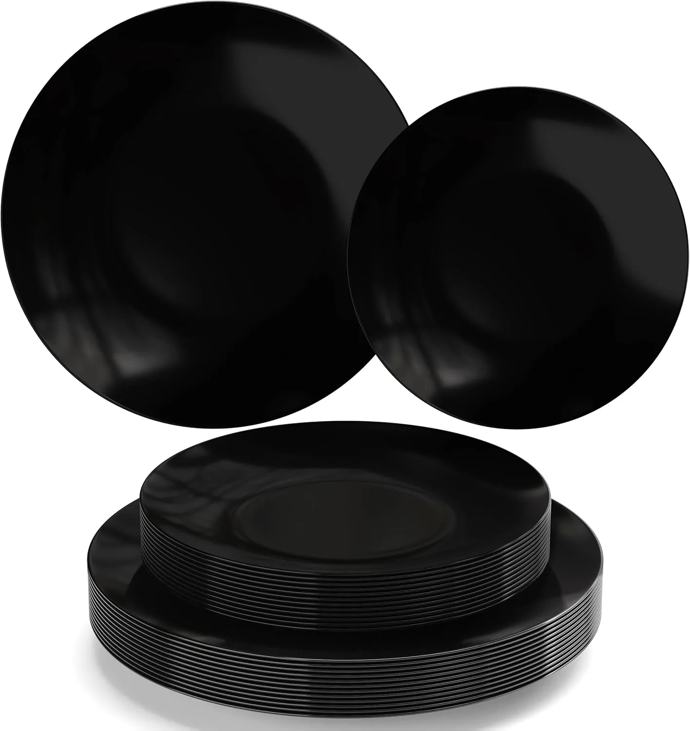 Trendables Plastic Dinnerware Set Plastic Plates 40 Piece Plastic Disposable Plates for Party Set - 20 Guests 20 X 8 Dessert Plates & 20 X 10 Plastic Plates Disposable Heavy Duty | Black