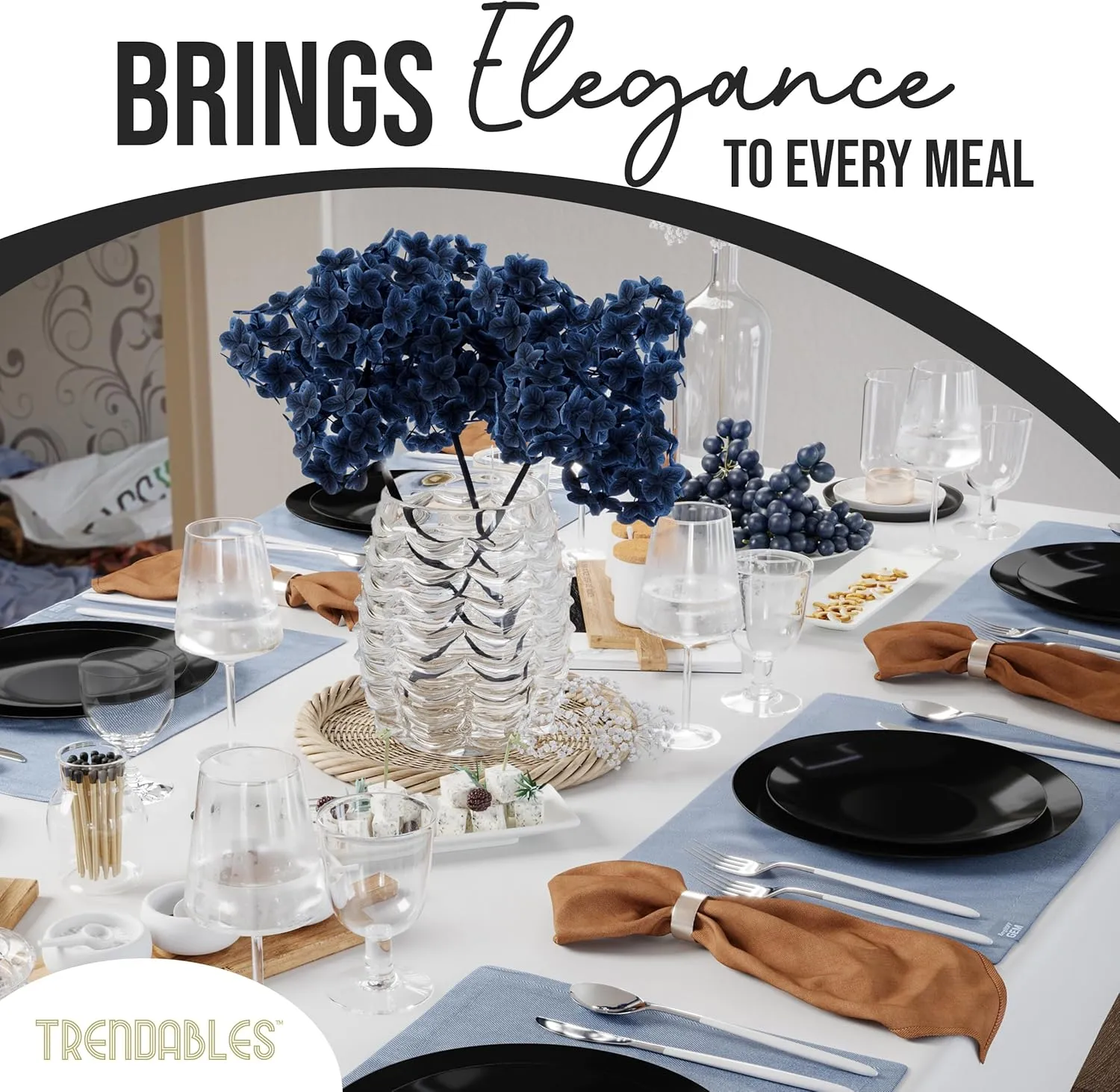 Trendables Plastic Dinnerware Set Plastic Plates 40 Piece Plastic Disposable Plates for Party Set - 20 Guests 20 X 8 Dessert Plates & 20 X 10 Plastic Plates Disposable Heavy Duty | Black