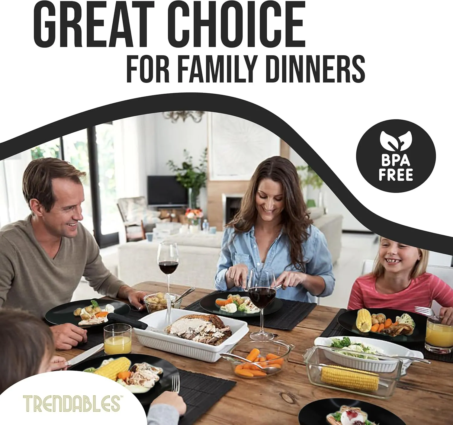 Trendables Plastic Dinnerware Set Plastic Plates 40 Piece Plastic Disposable Plates for Party Set - 20 Guests 20 X 8 Dessert Plates & 20 X 10 Plastic Plates Disposable Heavy Duty | Black