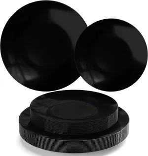 Trendables Plastic Dinnerware Set Plastic Plates 40 Piece Plastic Disposable Plates for Party Set - 20 Guests 20 X 8 Dessert Plates & 20 X 10 Plastic Plates Disposable Heavy Duty | Black