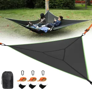 Triangle Hammock, 13ft Camping Hammock with 3 Ratchet Tie Down Straps and Storage Bag, 3 Point Hammocks Portable Max 800 Lbs for 2-3 Adult Kid, Multi Person Tree Hammock for Outside Travel