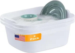 Tribello 2-Pack Dish Pans for Kitchen Sink, Plastic Tub Dishpan Wash Basin and Foot Bath for Soaking Feet, Wash Bucket for Washing and Storage Cleaning Supplies - 12 Quarts - Heavy Duty - (White)