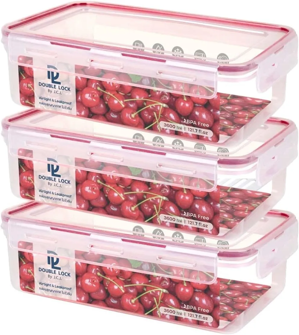 Tribello Plastic Food Storage Containers With Lids - Large 15.2 Cup (121 Oz) Airtight Container Box For Food Storage, Freezer, Microwave And Dishwasher Safe, Airtight Lids, BPA-Free - 3 Pack