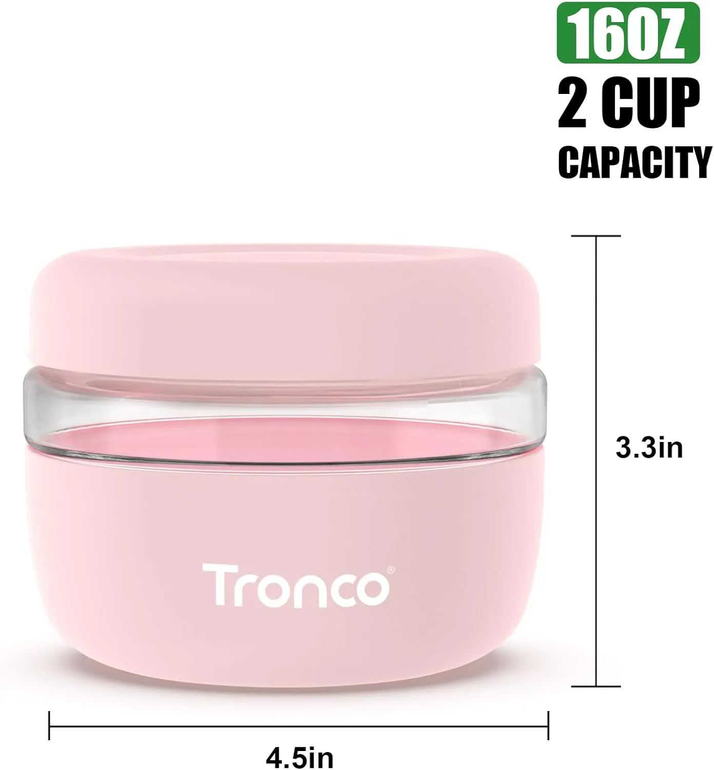 Tronco 16 oz Glass Lunch Bowl Container with Lid, Glass Food Storage Containers, Leak & Spill Proof, Soup & Stew Food Storage, Meal Prep, Airtight, Dishwasher Safe, BPA-Free - Ideal Gifts, Set of 1