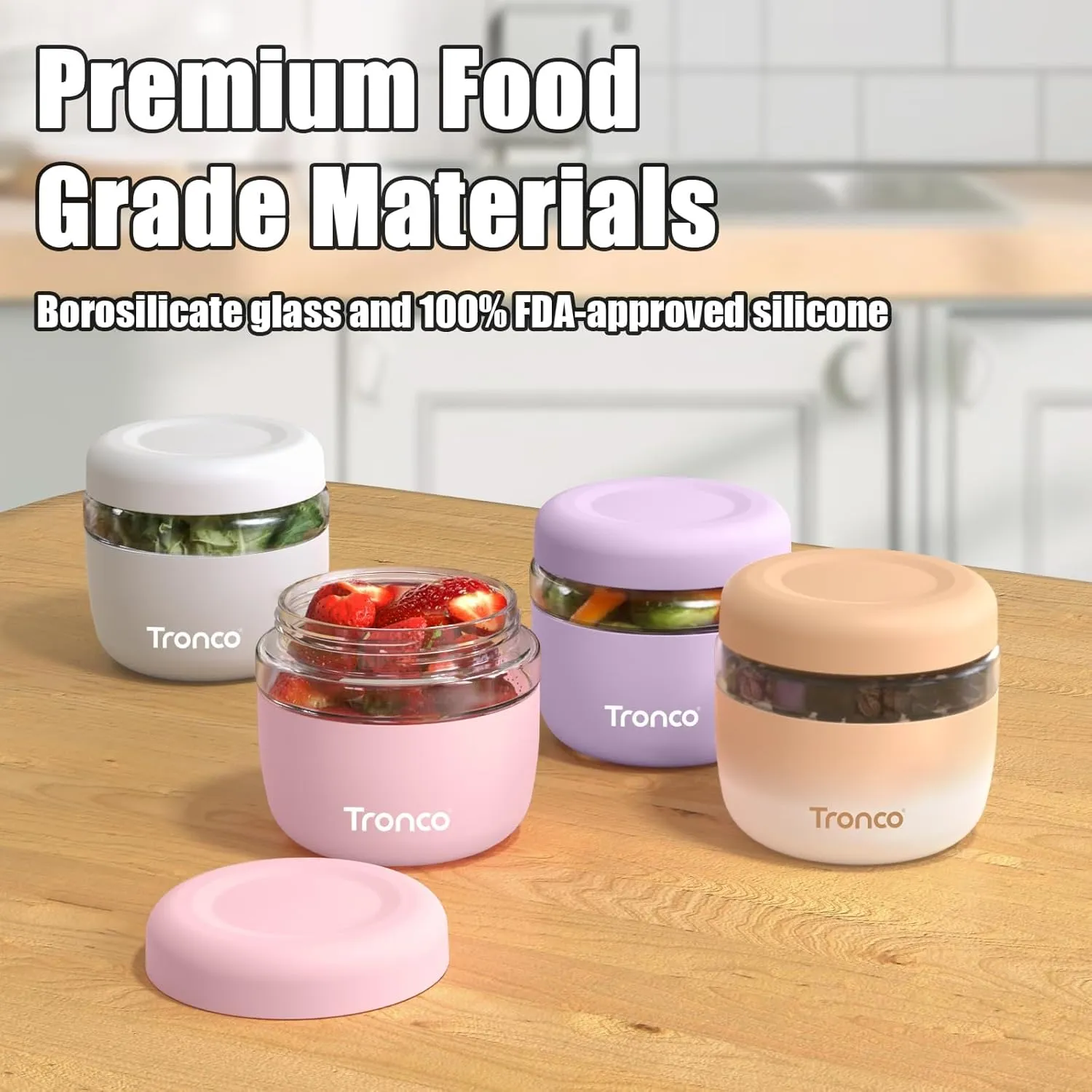 Tronco 16 oz Glass Lunch Bowl Container with Lid, Glass Food Storage Containers, Leak & Spill Proof, Soup & Stew Food Storage, Meal Prep, Airtight, Dishwasher Safe, BPA-Free - Ideal Gifts, Set of 1