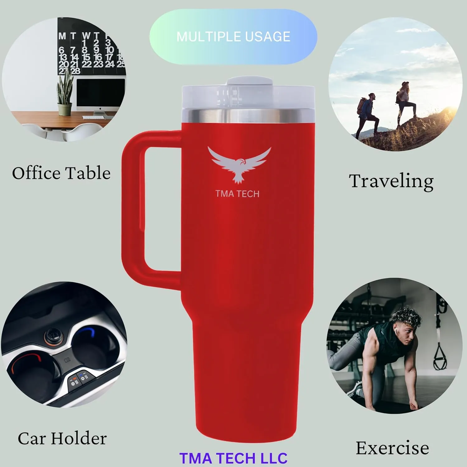 Tumbler Stainless Vacuum Insulated Travel Mug 40oz with Lid and Straw Cap,stanely Cup,2024 New Technology, Unbreakable Mug, Leak-Proof, BPA Free,Free Accessories.(Red), Large