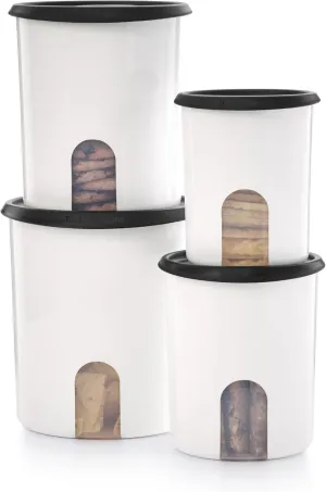 Tupperware Brand 8-Piece One Touch Reminder Canister Set (4 Dry Food Storage Containers   4 Lids) - Black - Airtight, Dishwasher Safe & BPA Free