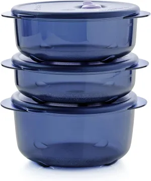 Tupperware Brand Vent ‘N Serve Container Set - 3 Small Round Containers to Prep, Freeze & Reheat Meals   Lids - Dishwasher, Microwave & Freezer Safe - BPA Free