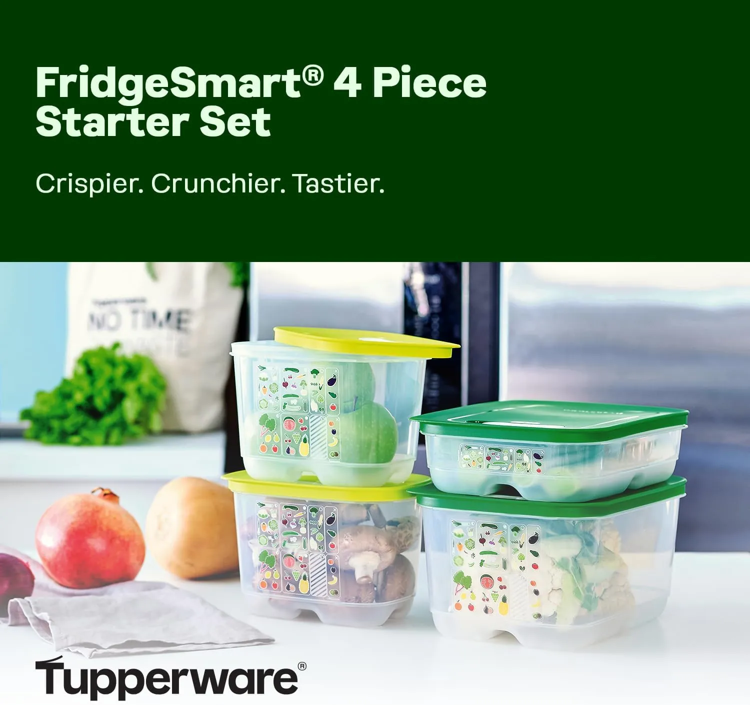Tupperware Fridgesmart 4 Piece Food Storage Container Set, Dishwasher Safe and BPA Free (4 Containers, 4 Lids)