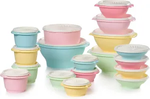 Tupperware Heritage Collection, 36 Piece Food Storage Container Set in Vintage Colors, Dishwasher Safe and BPA Free (18 containers, 18 lids)