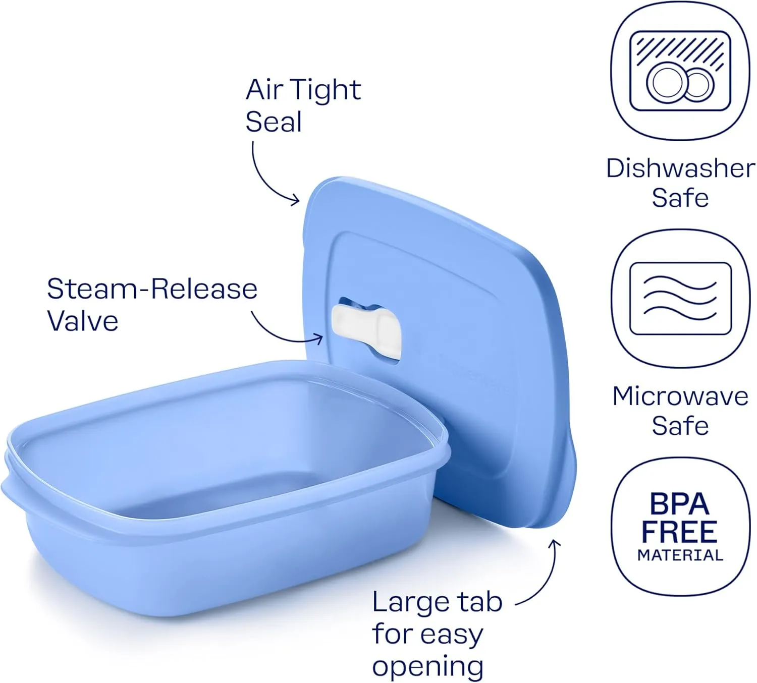 Tupperware Store Serve & Go Rectangular Food Storage Container with Lid Vent, Prep, Fridge and Reheat Meals, Dishwasher and Microwave Safe, BPA Free (4 Cups/1 Liter)