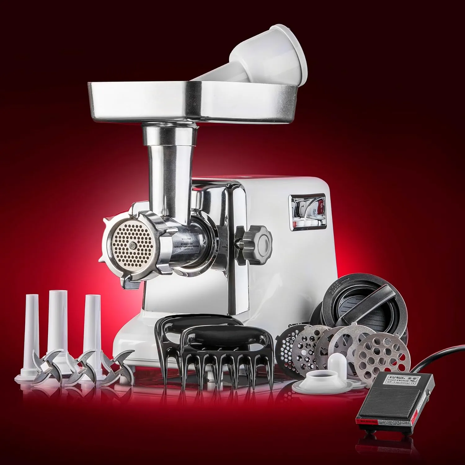 Turboforce 3000 Series 6-in-1 Electric Meat Grinder | 3000W Max | 3-Speed | Foot Pedal | 5 Grinding Die | 3 Stainless Steel Blades | Sausage Stuffer | Kubbe Maker & More Included