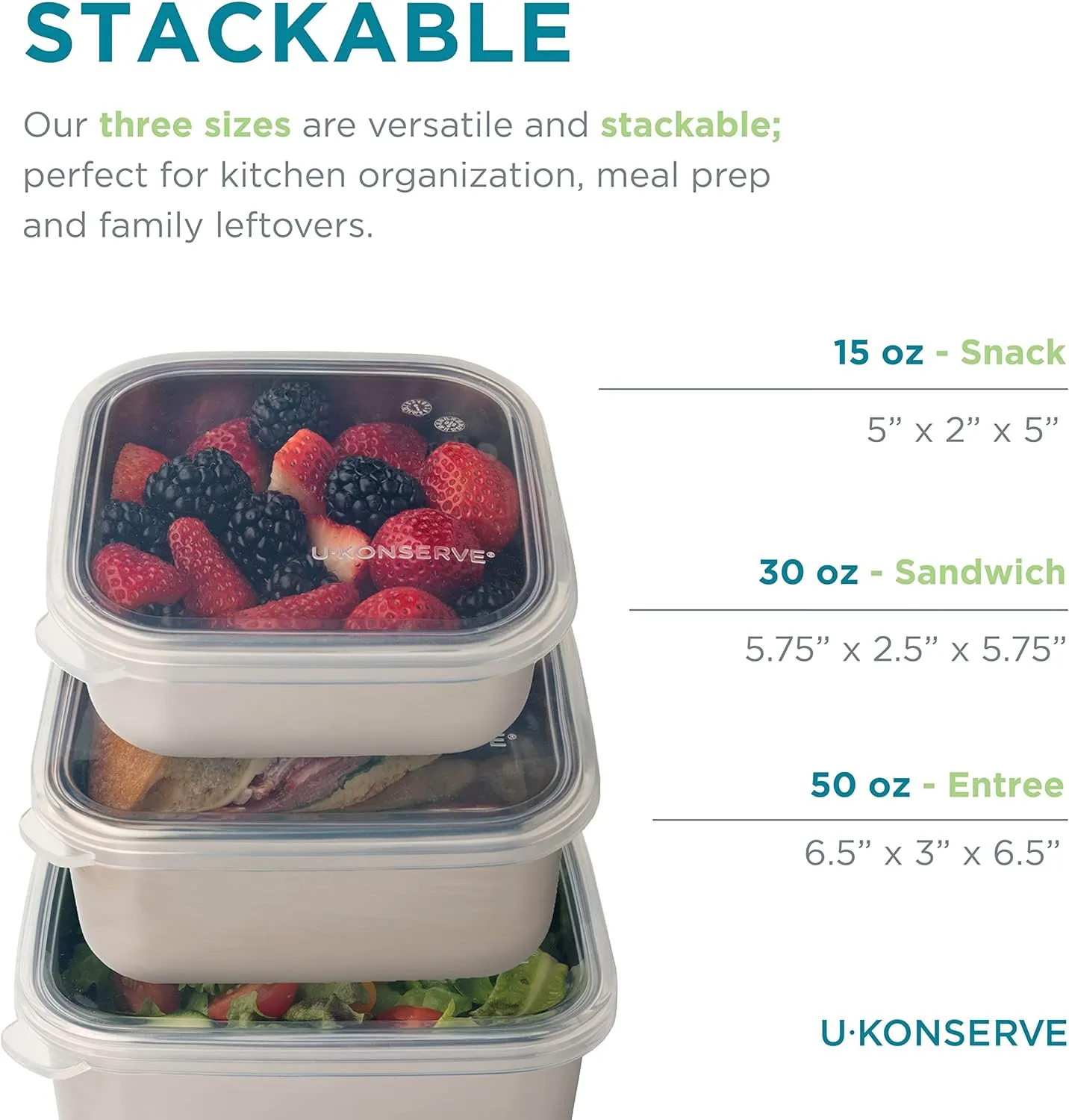 U Konserve Stainless Steel Food Storage Bento Box Container, Leak Proof Silicone Lid Dishwasher Safe - Plastic Free (30oz Clear)