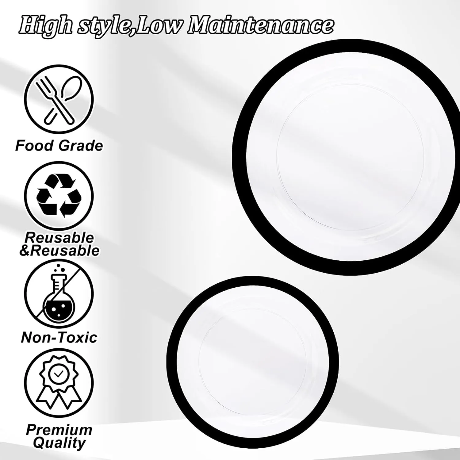 U-QE 120pcs Black Plates Disposable for Party - Clear Plastic Plates Disposable Heavy Duty - Plastic Party Plates Including 60 Dinner Plates 10” & 60 Appetizer/Dessert Plates 7"