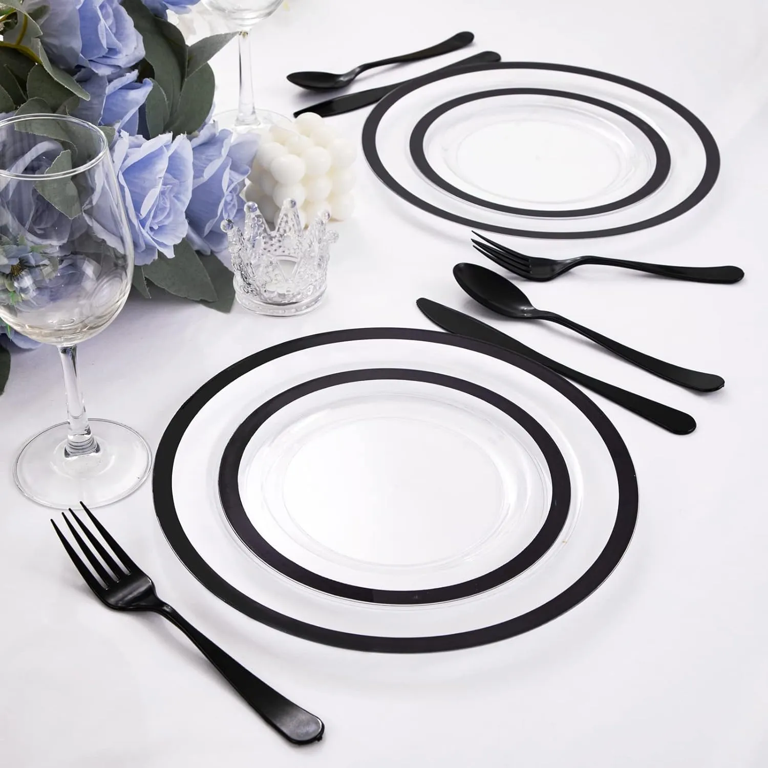 U-QE 120pcs Black Plates Disposable for Party - Clear Plastic Plates Disposable Heavy Duty - Plastic Party Plates Including 60 Dinner Plates 10” & 60 Appetizer/Dessert Plates 7"