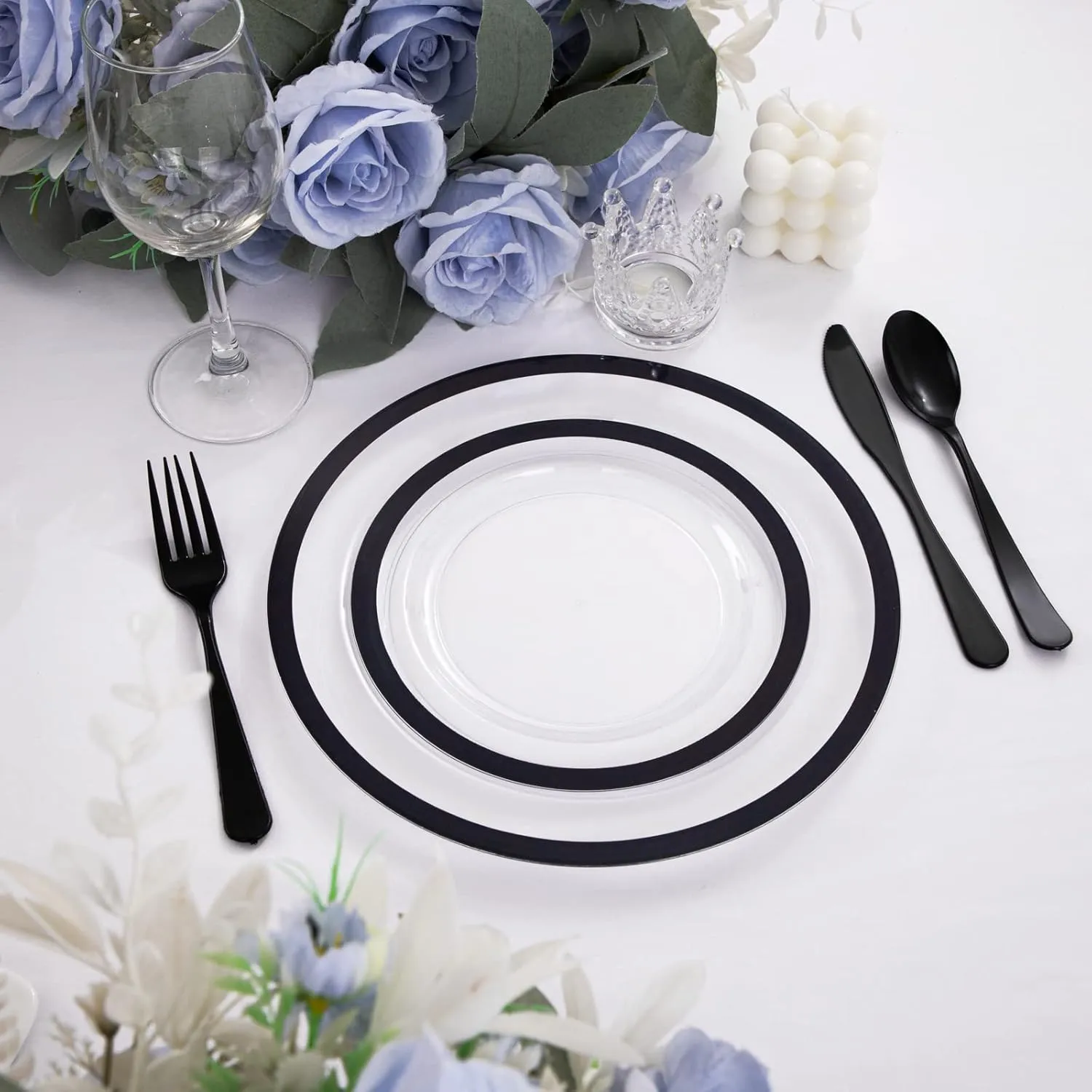 U-QE 120pcs Black Plates Disposable for Party - Clear Plastic Plates Disposable Heavy Duty - Plastic Party Plates Including 60 Dinner Plates 10” & 60 Appetizer/Dessert Plates 7"