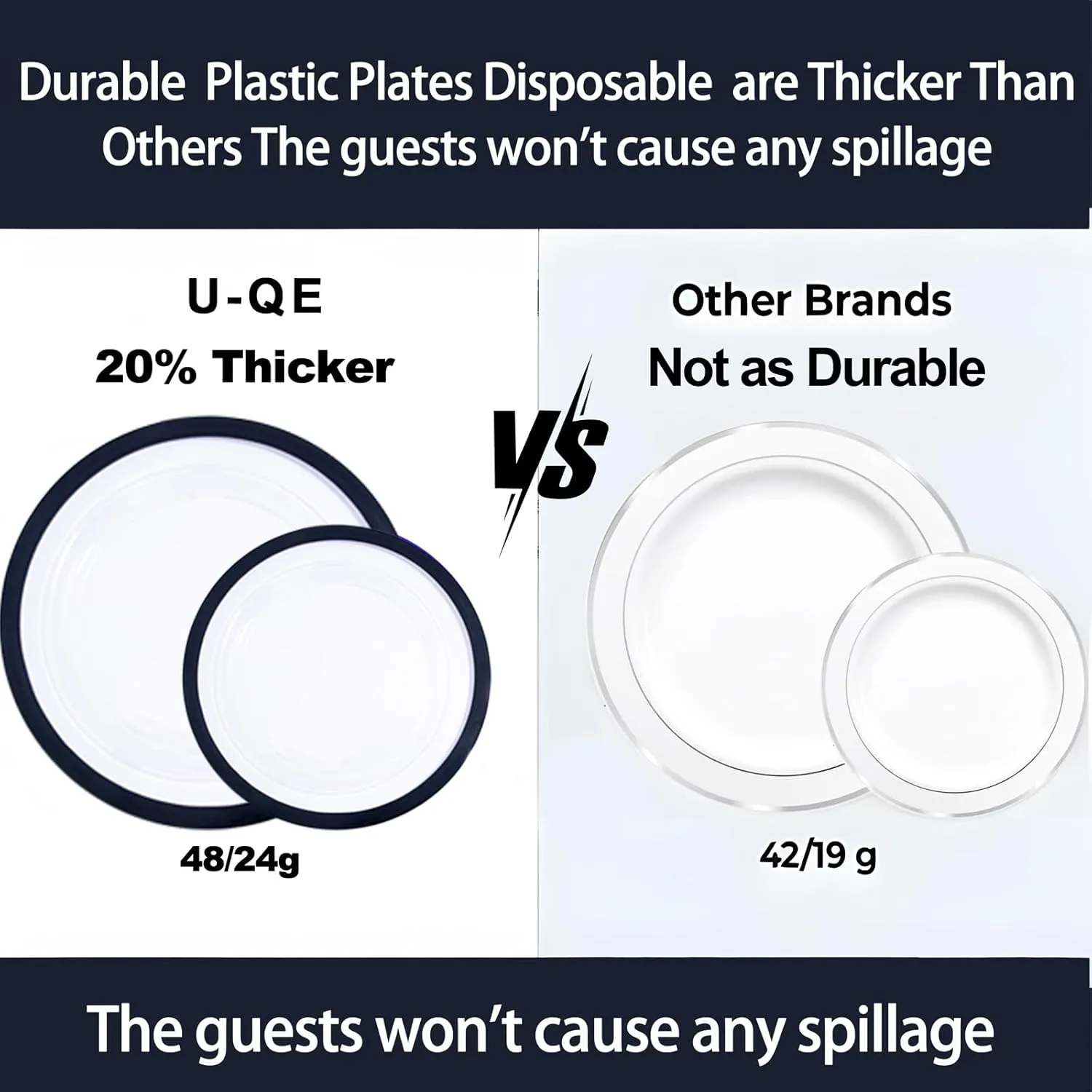 U-QE 120pcs Black Plates Disposable for Party - Clear Plastic Plates Disposable Heavy Duty - Plastic Party Plates Including 60 Dinner Plates 10” & 60 Appetizer/Dessert Plates 7"