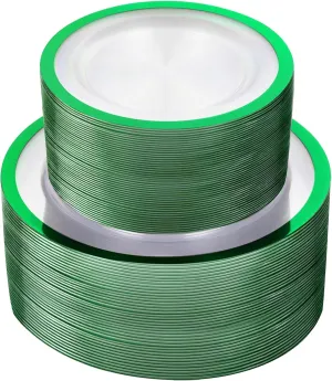 U-QE 120PCS Clear Green Plastic Plates - Clear Plastic Plates Disposable Heavy Duty- Include 60 10” Dinner Plates and 60 7” Dessert Plates, Perfect for Party, Wedding