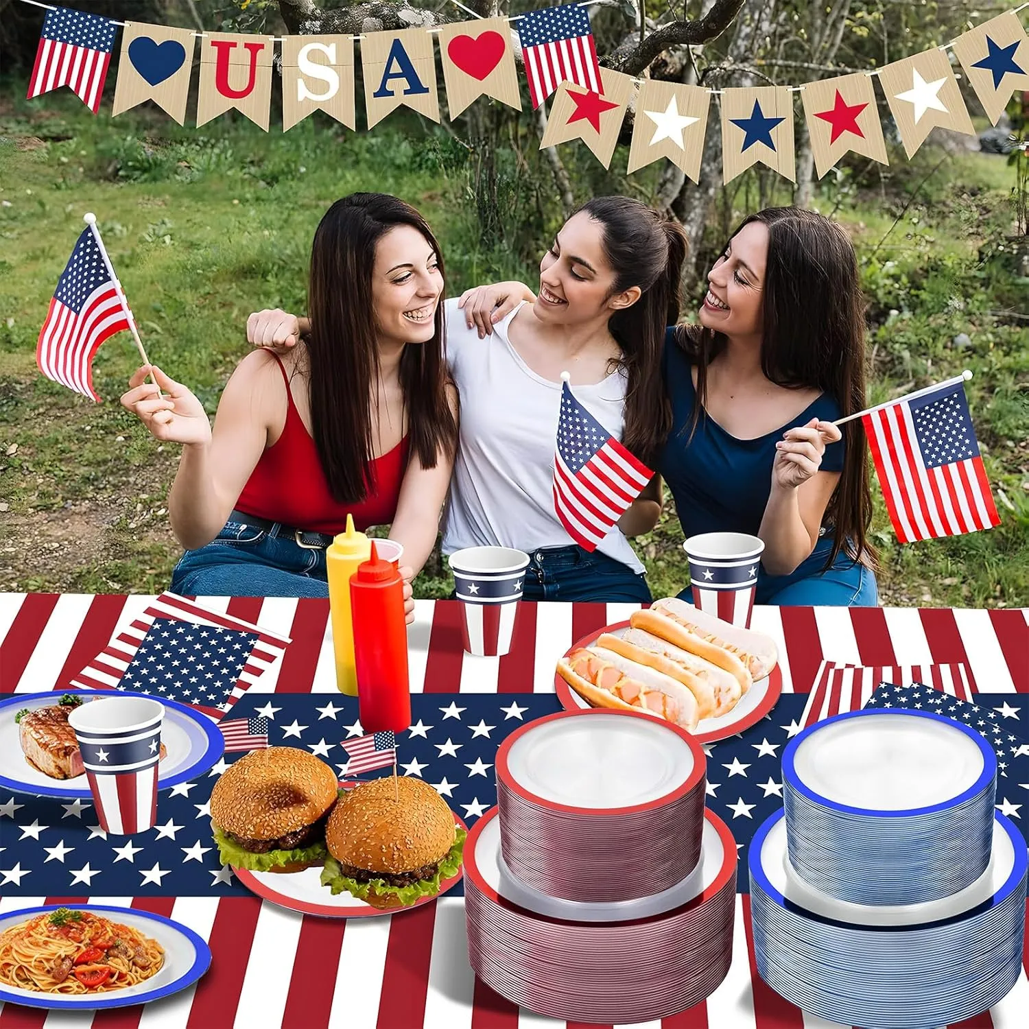 U-QE 120pcs Royal Blue Plastic Plates - Clear Disposable Plates Heavy Duty - Includes 60 10" Dinner & 60 7" Dessert Plates for Party, Birthday and Memorial Day
