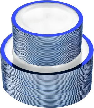 U-QE 120pcs Royal Blue Plastic Plates - Clear Disposable Plates Heavy Duty - Includes 60 10" Dinner & 60 7" Dessert Plates for Party, Birthday and Memorial Day