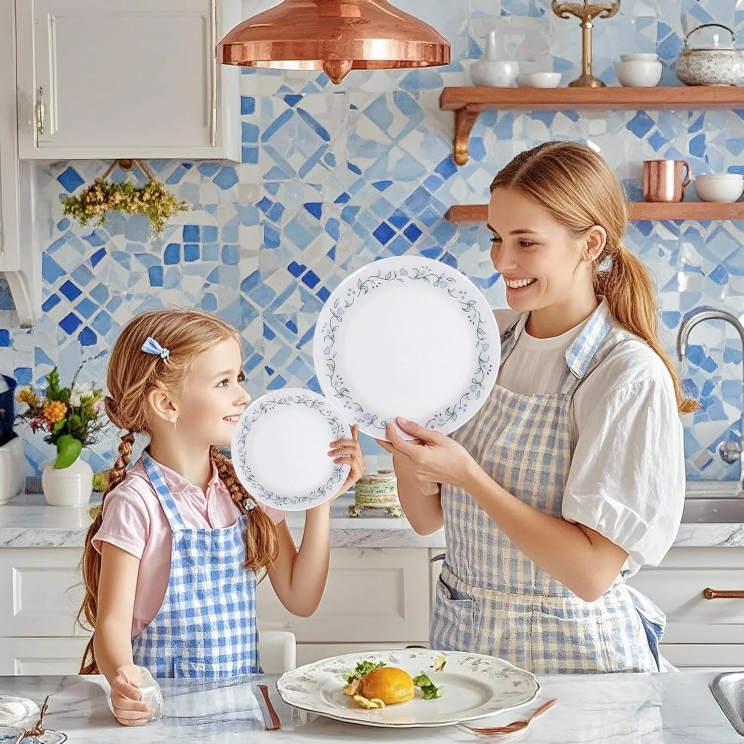 U-QE 20Pcs Floral Plastic Plates - Spring Floral Plates Disposable Heavy Duty, Fancy Flower Pattern Perfect for Weddings, Tea Parties, Holidays - 10.25" Dinner Plate & 7.5" Dessert Plate