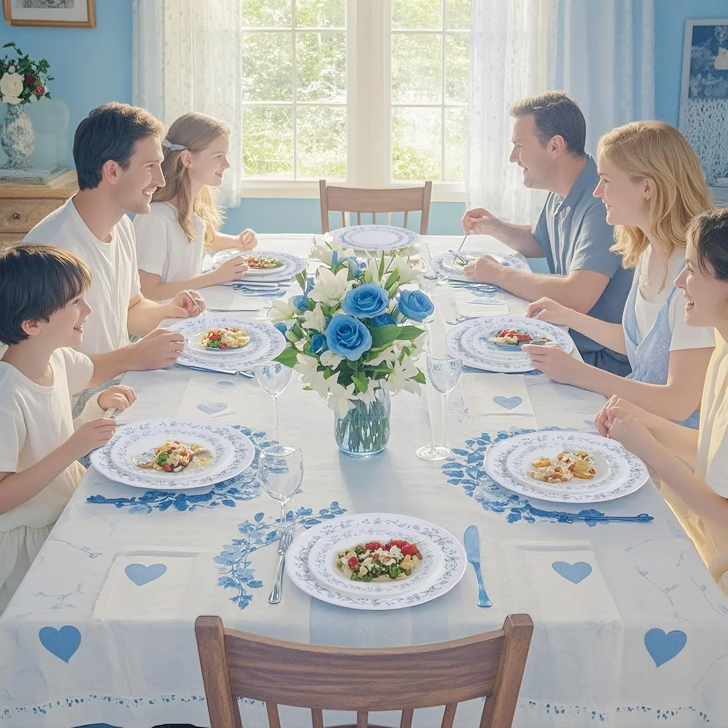 U-QE 20Pcs Floral Plastic Plates - Spring Floral Plates Disposable Heavy Duty, Fancy Flower Pattern Perfect for Weddings, Tea Parties, Holidays - 10.25" Dinner Plate & 7.5" Dessert Plate