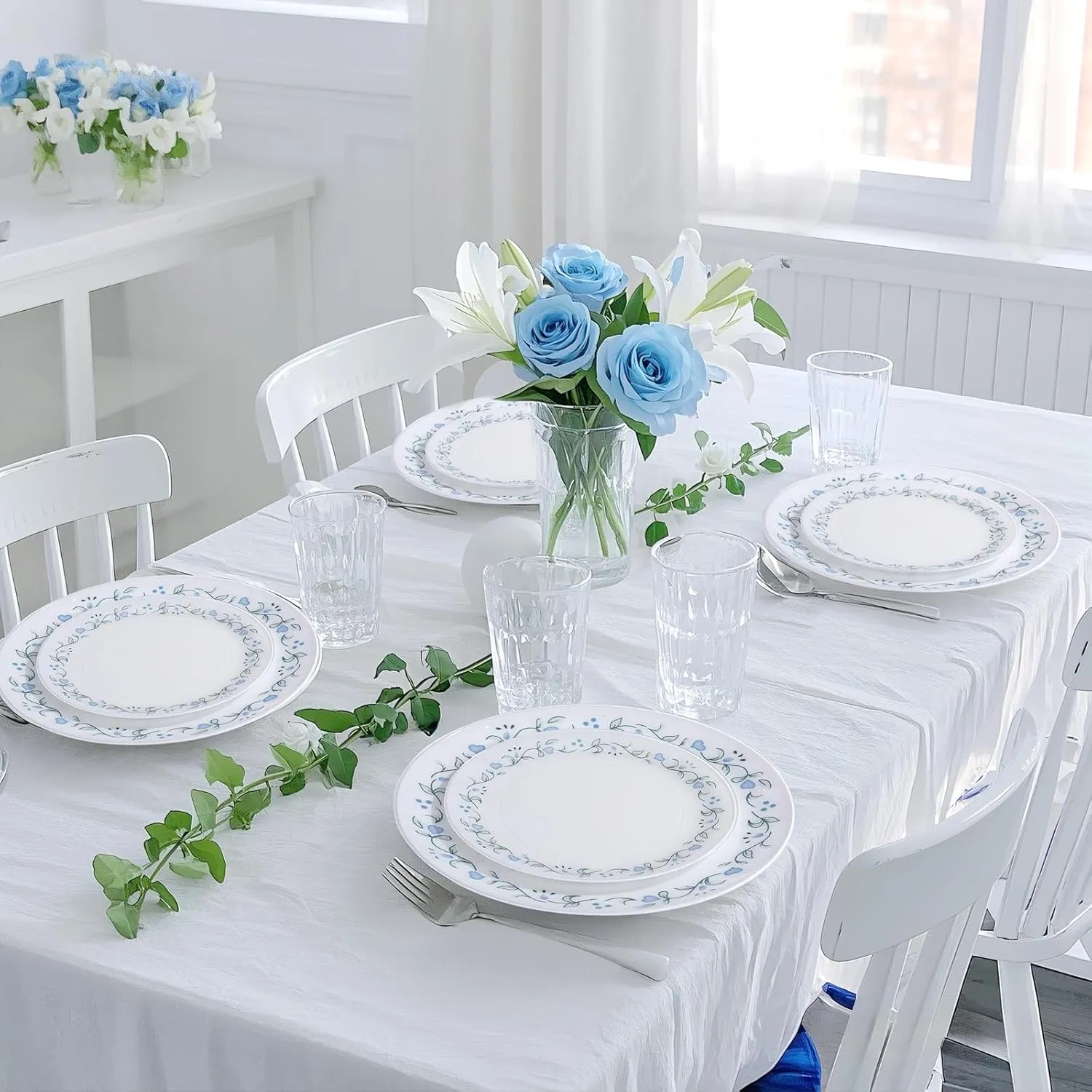 U-QE 20Pcs Floral Plastic Plates - Spring Floral Plates Disposable Heavy Duty, Fancy Flower Pattern Perfect for Weddings, Tea Parties, Holidays - 10.25" Dinner Plate & 7.5" Dessert Plate