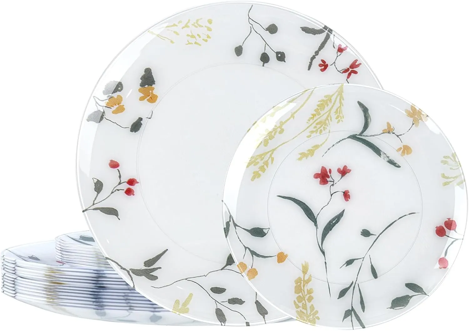 U-QE 20Pcs Wildflower Plastic Plates - Spring Floral Plates Disposable Heavy Duty, Fancy Floral Pattern Perfect for Weddings, Tea Parties, Holidays - 10.25" Dinner Plate & 7.5" Dessert Plate