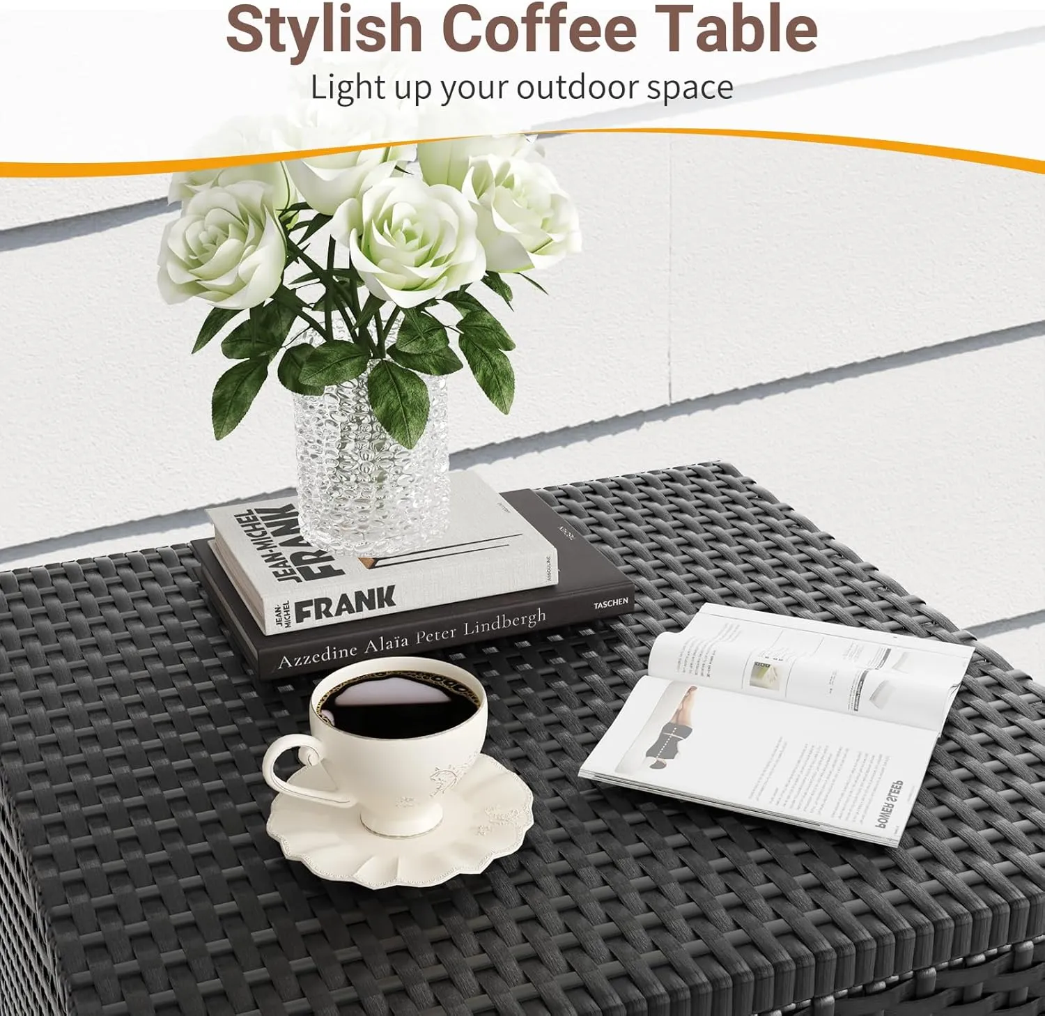 UDPATIO Outdoor Wicker Side Table with Storage Set of 2 Patio Rattan End Table Small Resin Square Container Coffee Table Backyard Pool for Furniture Covers, Toys and Gardening Tools (Black)