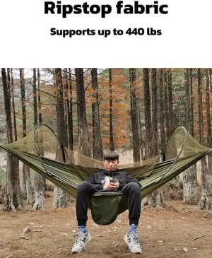 Ultralight Camping Hammock with Mosquito Net – 760g Parachute Nylon, 102"x55", Compact & Durable, 4 Color Options for Backpacking, Hiking, Outdoor Use (Mint Green)