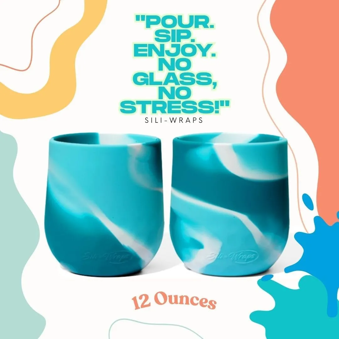 Unbreakable Silicone Wine Glasses - Set of 4- BPA-Free, Swirls (Tucan)