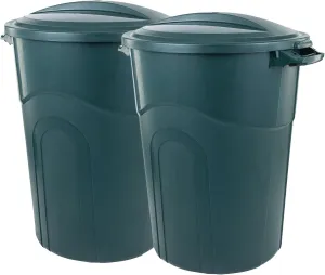 United Solution ECOSolution 20 Gallon Round Waste Container, ECO Green, Easy to Carry Garbage Can with Sturdy Construction, Pass-Through Handles & Attachable Click Lock Lid, 2-Pack