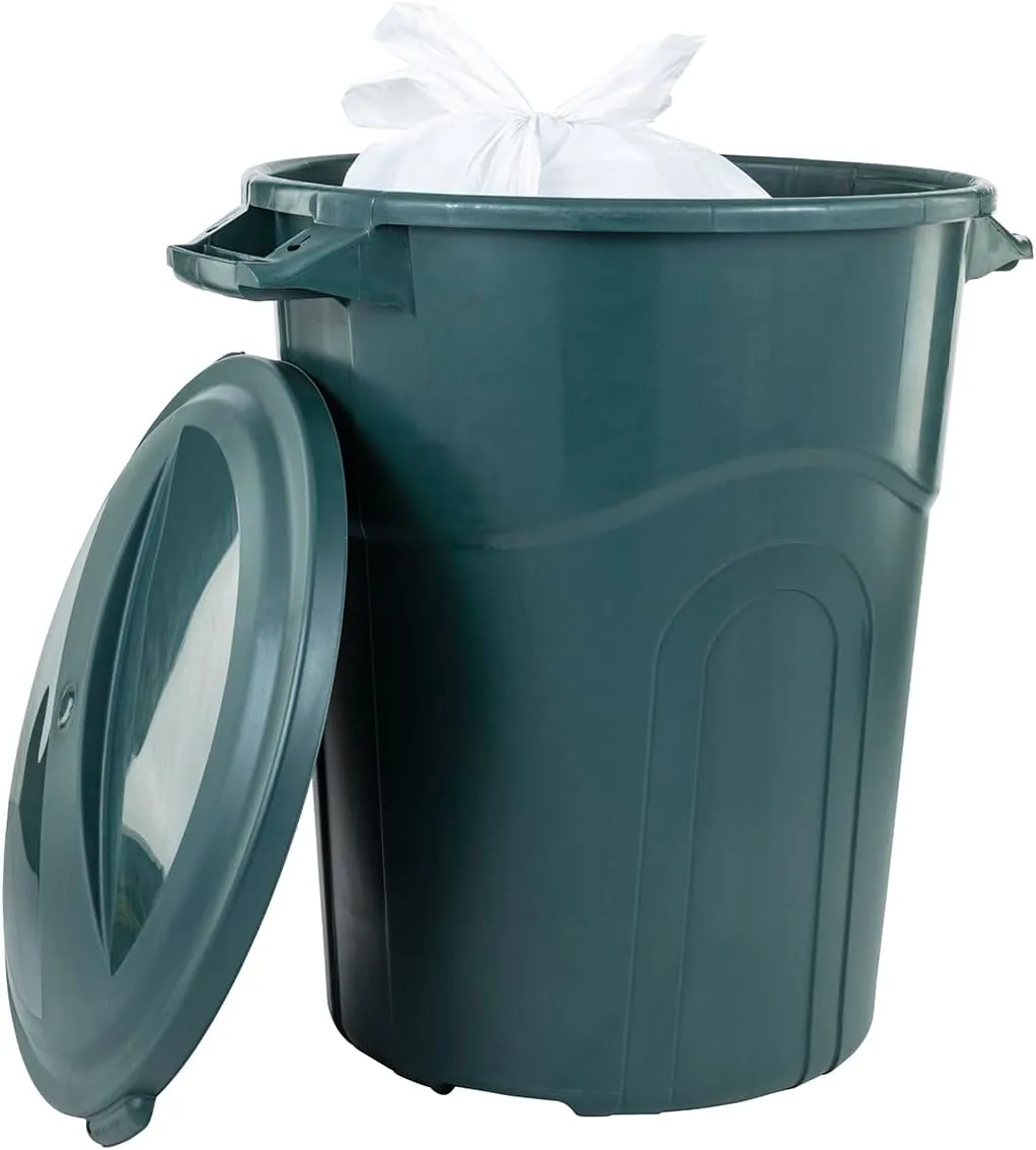 United Solution ECOSolution 20 Gallon Round Waste Container, ECO Green, Easy to Carry Garbage Can with Sturdy Construction, Pass-Through Handles & Attachable Click Lock Lid, 2-Pack