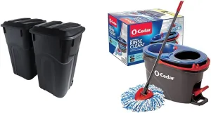 United Solutions 32 Gallon 2 Pack Outdoor Trash Can Bundle with O-Cedar EasyWring Microfiber Spin Mop and Bucket Floor Cleaning System