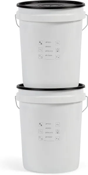 United Solutions Airtight Pet Food Storage Container, 5 Gallon Capacity, Great for Dog Food, Cat Food, Bird Seed, Dry Food Storage, White Container with Black Lid, 2-Pack